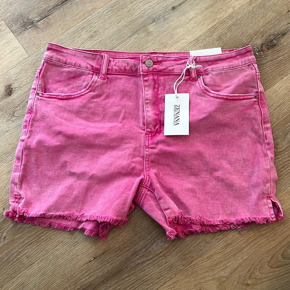 ZENANA ACID WASH FRAYED CUTT OFF HEM SHORTS